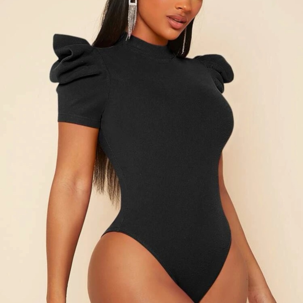 NWT Black Mock Neck Puff Sleeve Bodysuit
